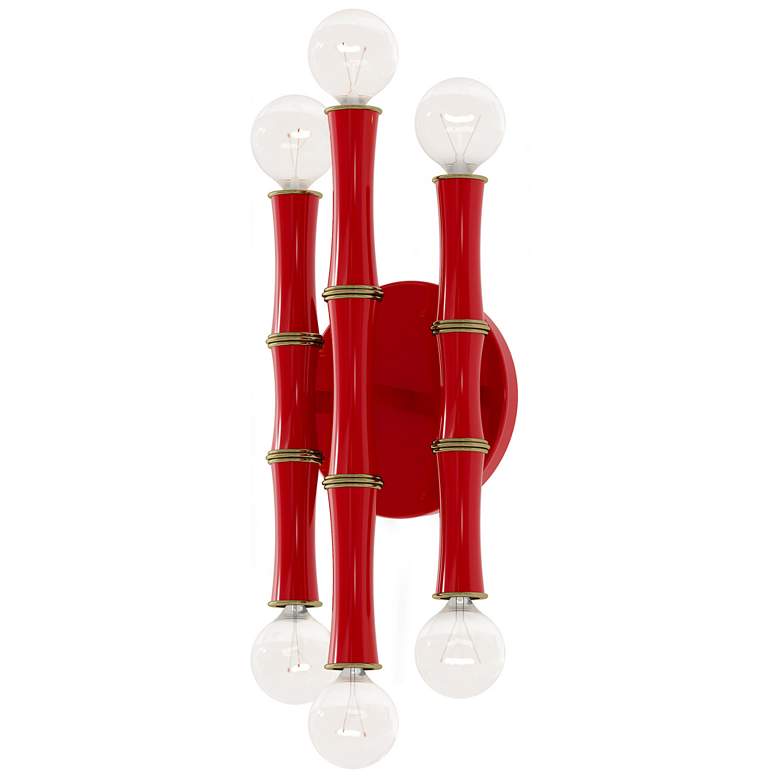 Image 1 Kane 12" High Ruby Red Finish Modern Brass Accent Wall Sconce