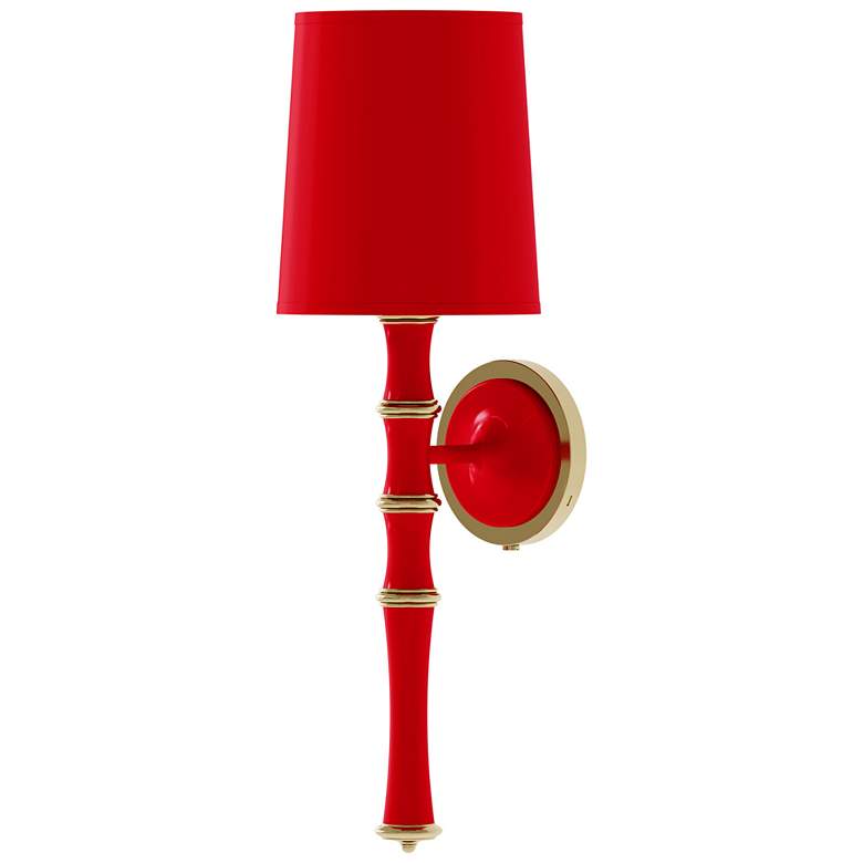 Image 1 Kane 22.5" High Ruby Red Modern Brass Finish Wall Sconce with Celadon Shade