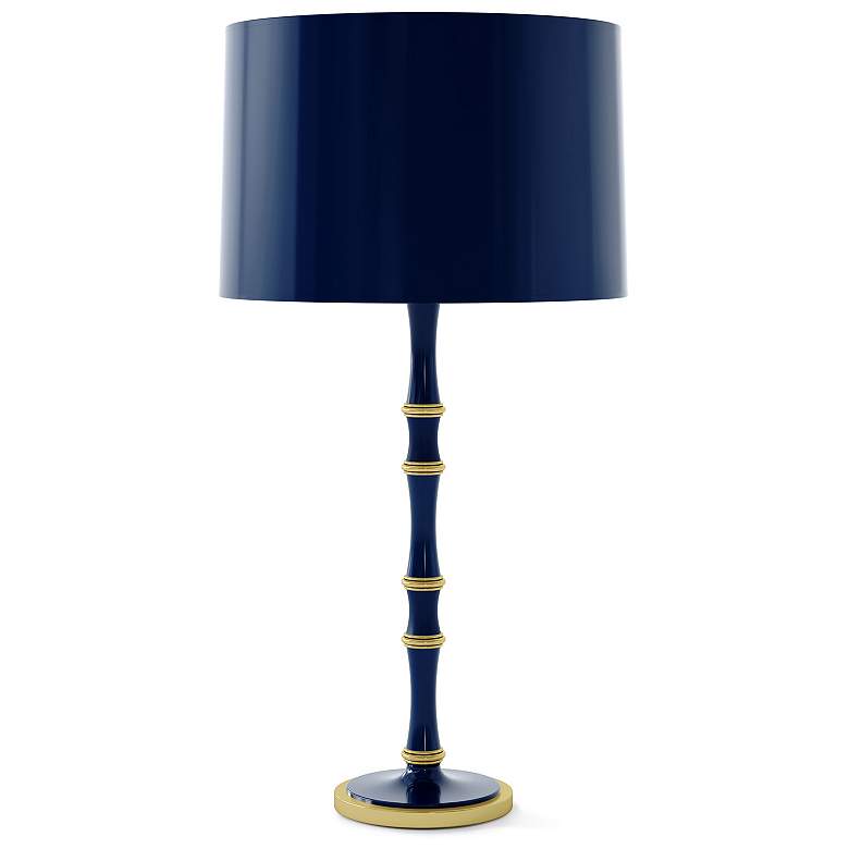 Image 1 Kane 31"H Blue And Blue And Modern Brass Lamp w/ Midnight Blue Shade