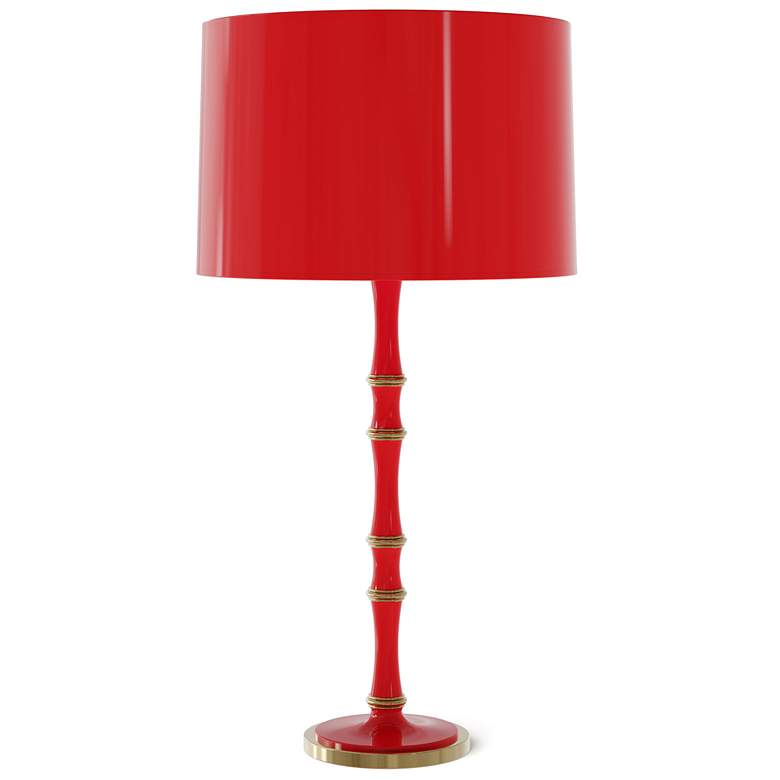 Image 1 Kane 31" High Ruby Red Modern Brass Finish Table Lamp with Celadon Shade
