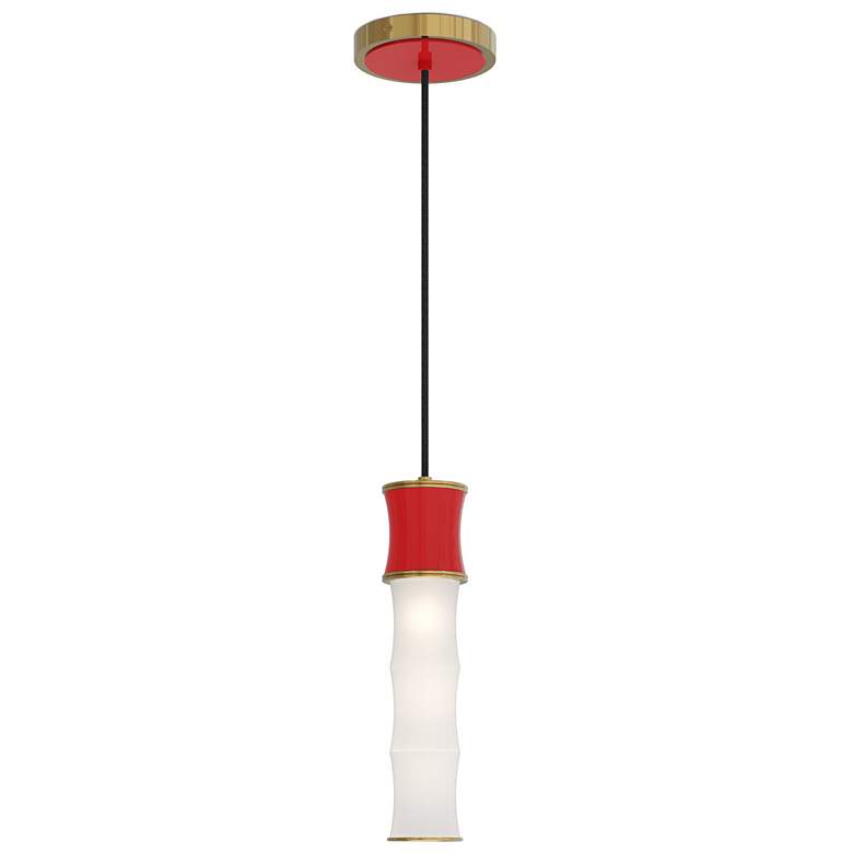 Image 1 Kane 5" Wide Ruby Red Finish Modern Brass Accent Pendant