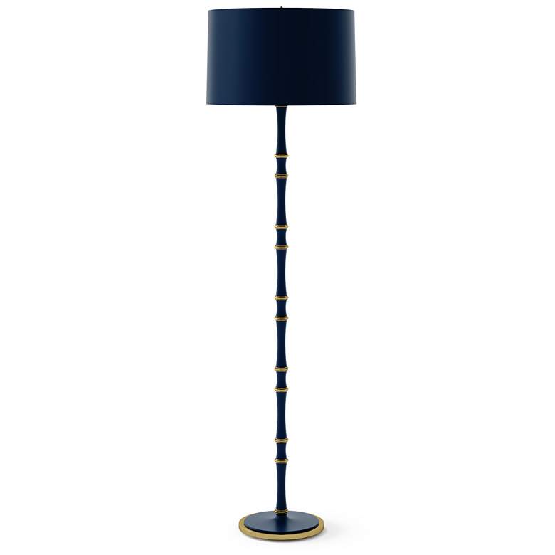 Image 1 Kane 64.5"H Matte Midnight Blue Modern Brass Floor Lamp w/ Celadon Shade