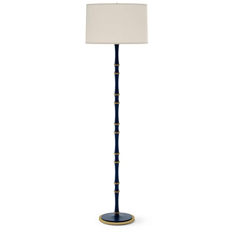 Image 1 Kane 64.5"H Matte Midnight Blue Modern Brass Floor Lamp w/ Fondine Shade