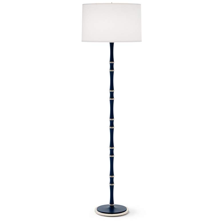 Image 1 Kane 64.5"H Matte Midnight Blue Nickel Floor Lamp w/ Ascot White Shade