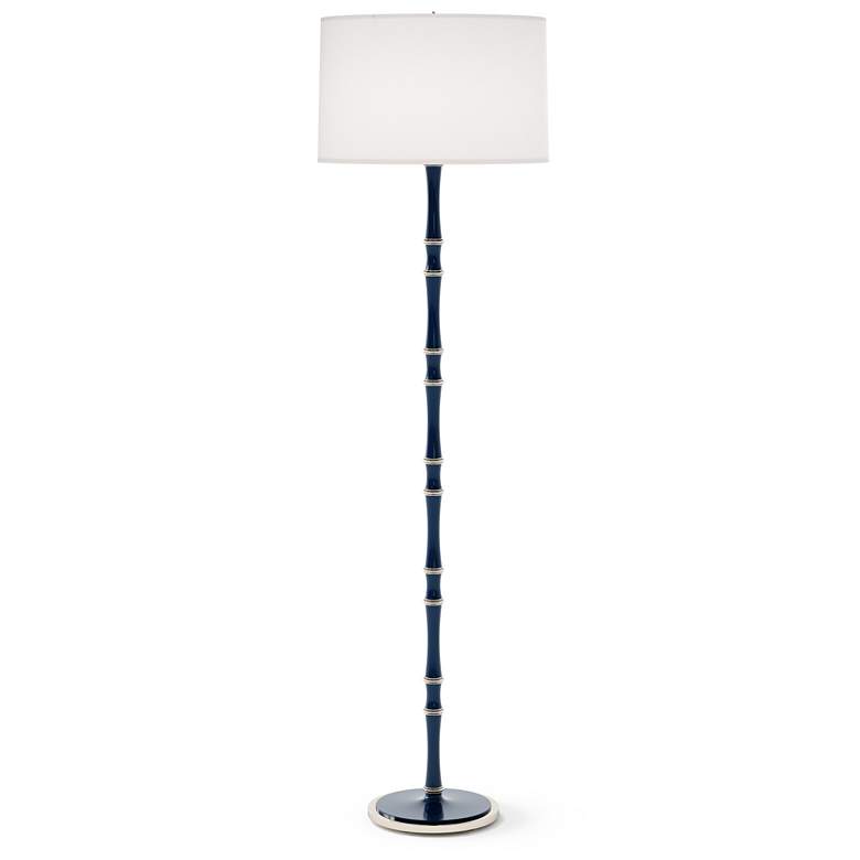 Image 1 Kane 64.5"H Midnight Blue Polished Nickel Floor Lamp w/ Ascot White Shade