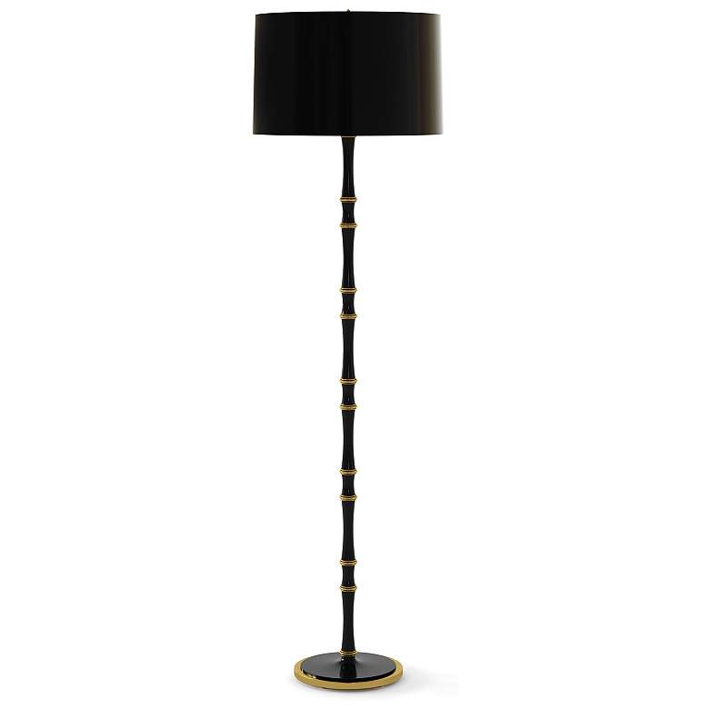 Image 1 Kane 64.5"H Obsidian And Modern Brass Floor Lamp w/ Obsidian Painted Shade