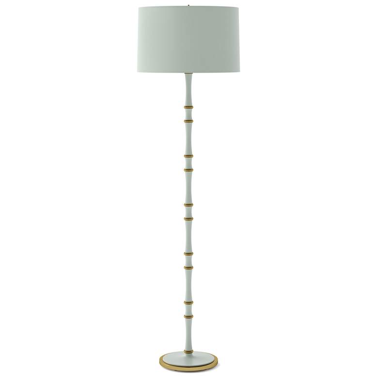 Image 1 Kane 64.5" High Matte Celadon Modern Brass Floor Lamp w/ Celadon Shade