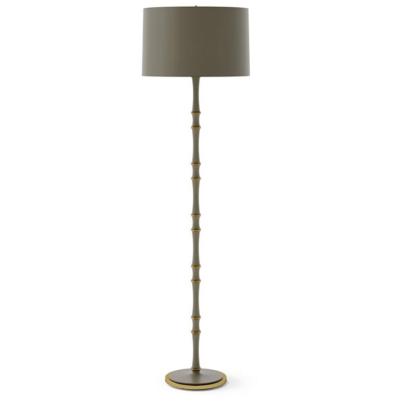 Image 1 Kane 64.5" High Matte Smokey Modern Brass Floor Lamp w/ Celadon Shade