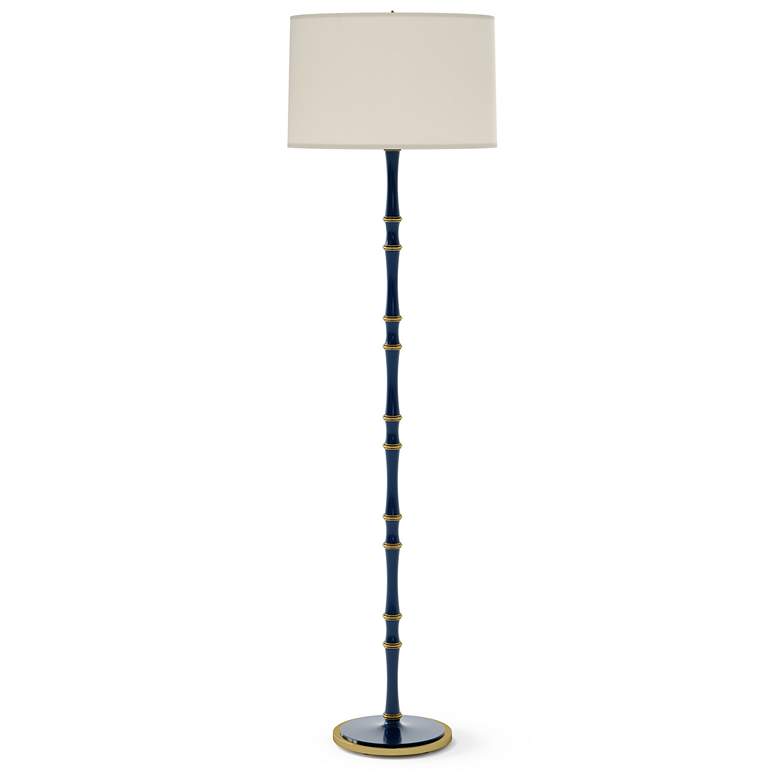 Image 1 Kane 64.5" High Midnight Blue Modern Brass Floor Lamp w/ Fondine Shade