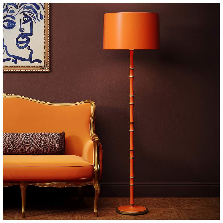 Image 2 Kane 64.5" High Pumpkin And Modern Brass Floor Lamp With Fondine Shade more views