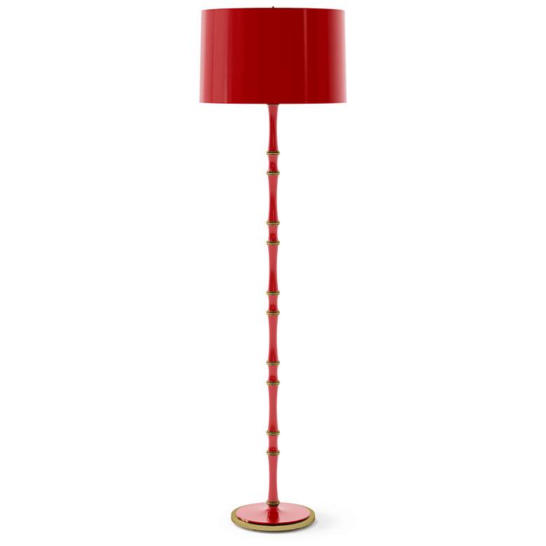 Image 1 Kane 64.5" High Ruby Red Modern Brass Finish Floor Lamp with Celadon Shade