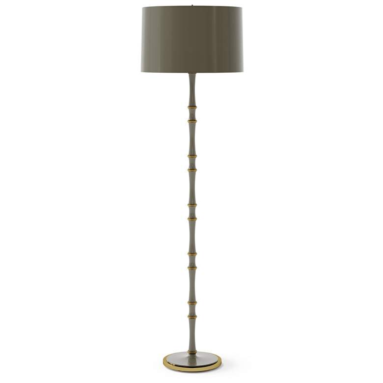 Image 1 Kane 64.5" High Smokey Taupe Modern Brass Floor Lamp w/ Celadon Shade