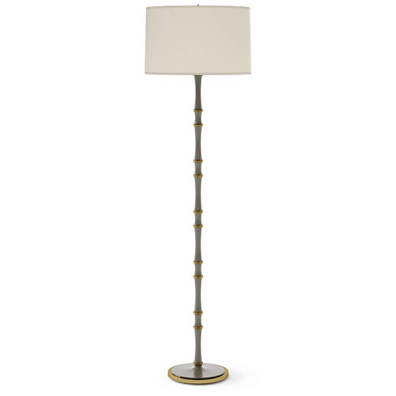 Image 1 Kane 64.5" High Smokey Taupe Modern Brass Floor Lamp w/ Fondine Shade