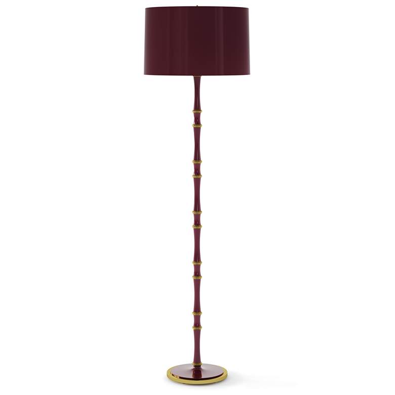 Image 1 Kane 64.5" High Sugar Plum Modern Brass Finish Floor Lamp w/ Celadon Shade