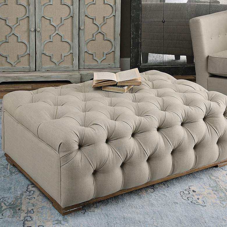 Image 1 Kaniel 42 1/2" Wide Antique White Fabric Button-Tufted Bench