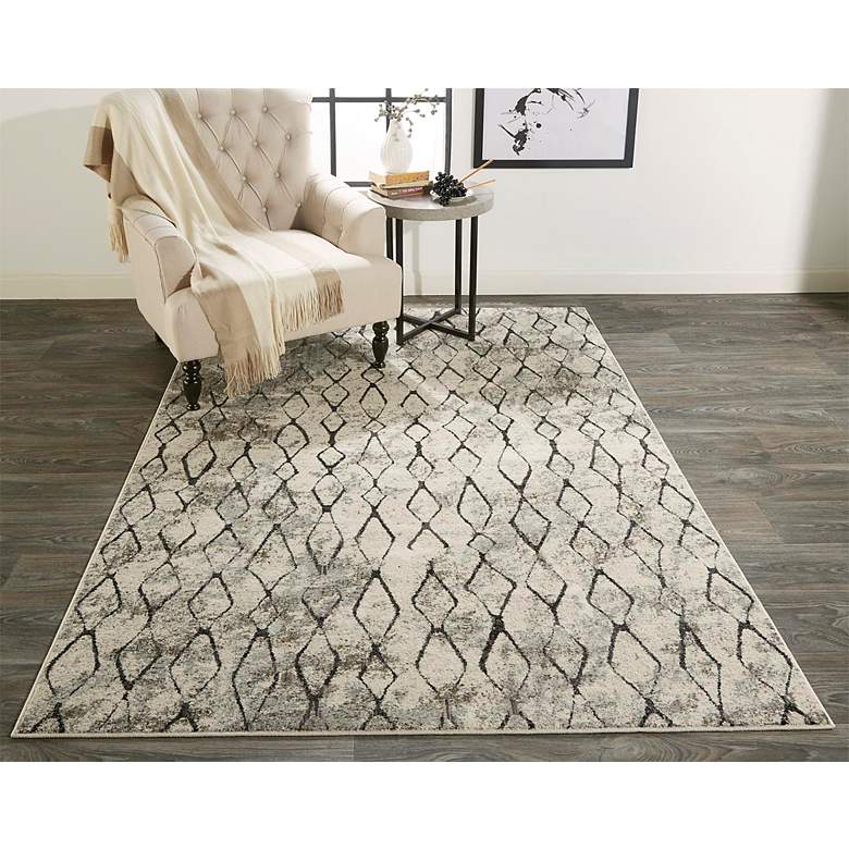 Image 1 Kano 3872F 5'3"x7'6" Ivory and Charcoal Trellis Area Rug