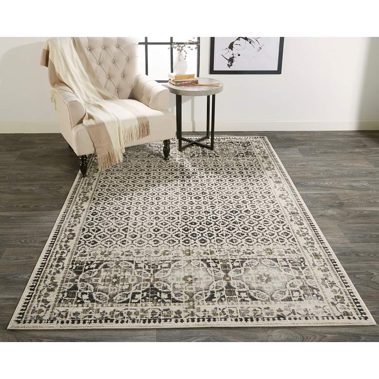 Image 1 Kano 8643874 5&#39;3 inchx7&#39;6 inch Gray Ivory Geometric Floral Area R