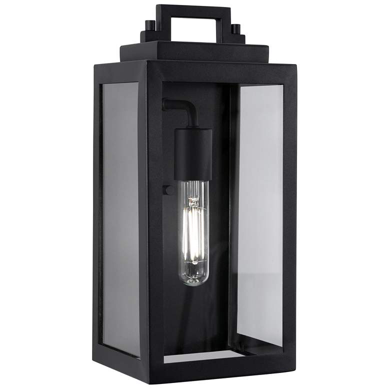 Image 1 Kansas 14.2" High Black Outdoor Wall Sconce With Clear Glass Shade