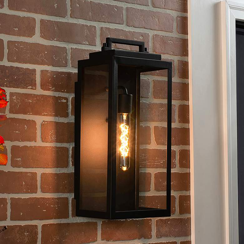 Image 1 Kansas 19.25" High Black Outdoor Wall Sconce With Clear Glass Shade