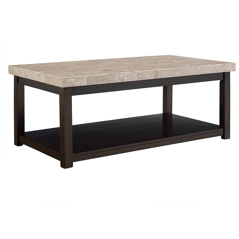Image 1 Kansas 48"W Marble and Espresso Brown Rectangle Coffee Table