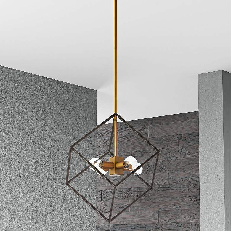 Image 1 Kappa 14" Wide Vintage Brass and Matte Black 4-Light Pendant