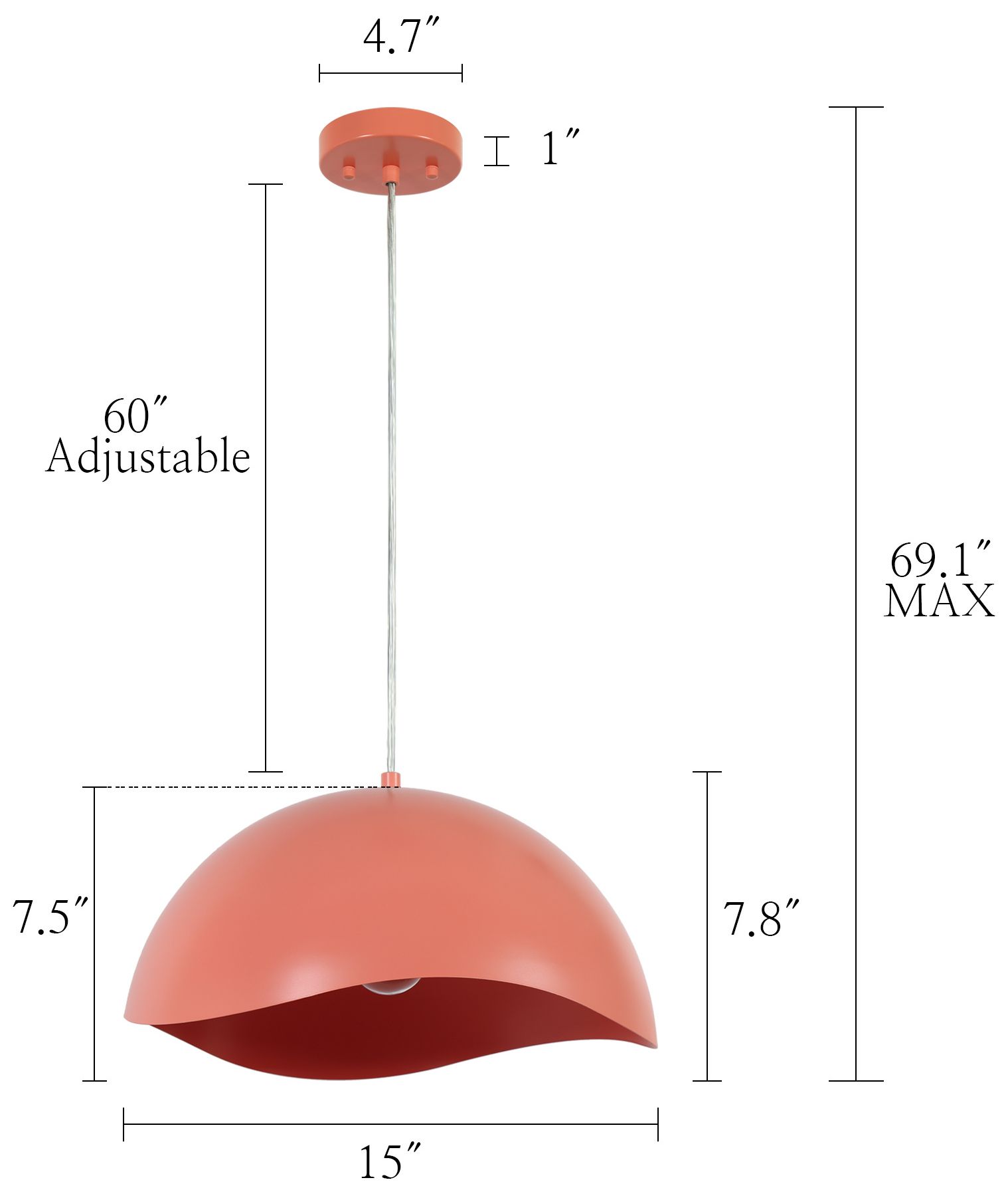 Image 2 Kapsis Modern Terracotta 15" Pendant Light Metal Wavy Dome Shade more views