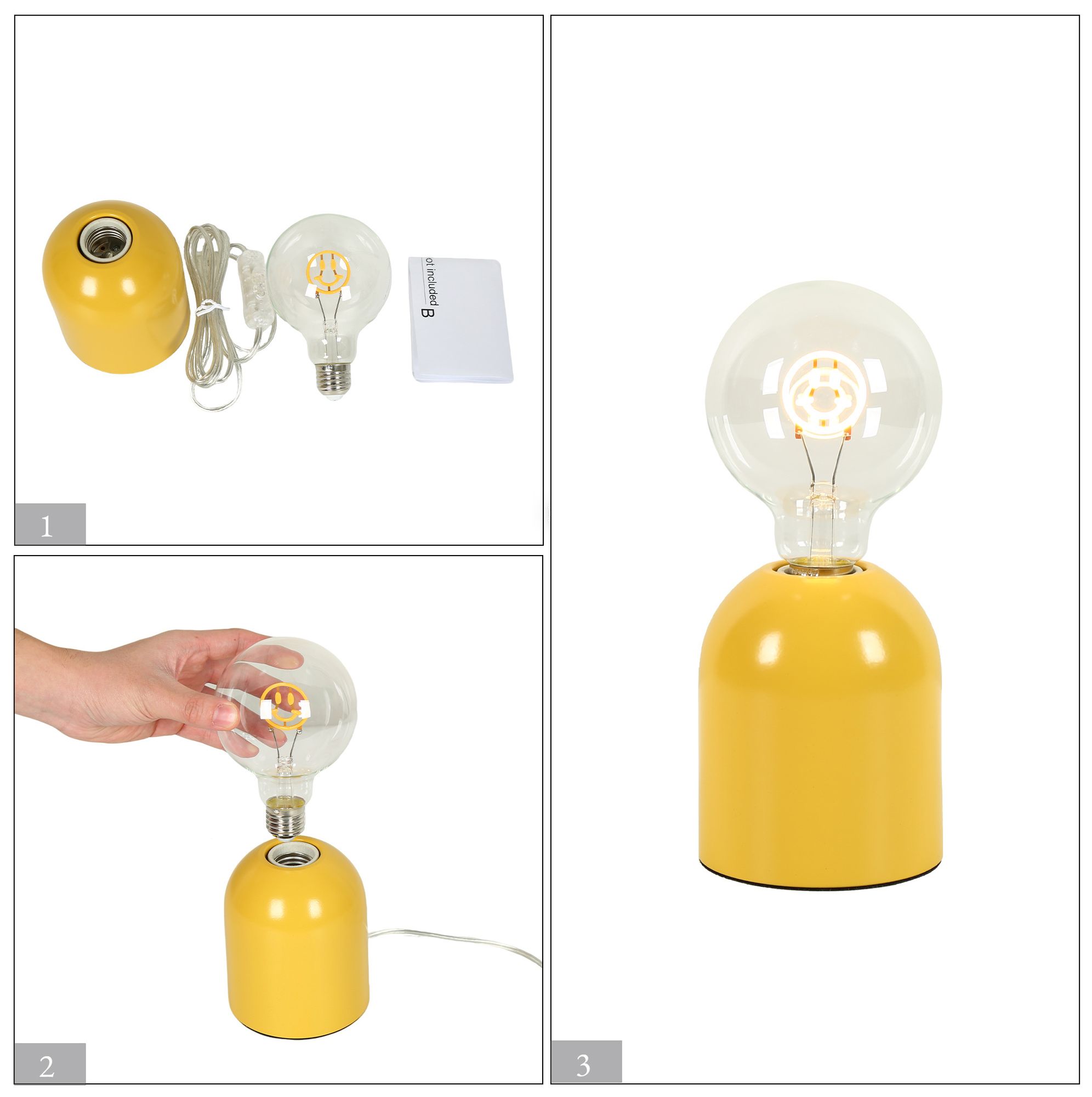 Image 5 Kapsis Modern Yellow 9.1" Accent Table Lamp LED with Smiley Face Detail more views