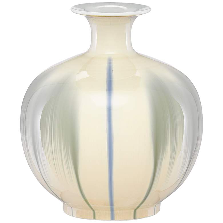 Image 1 Kara Cream and Artichoke Green 11 1/4 inch High Porcelain Vase
