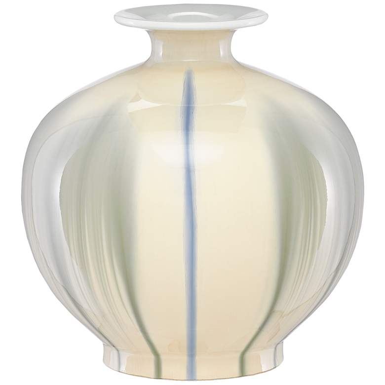 Image 1 Kara Cream and Artichoke Green 9 1/4 inch High Porcelain Vase