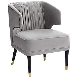 Image3 of Kara Gray Velvet Pleated Armchair