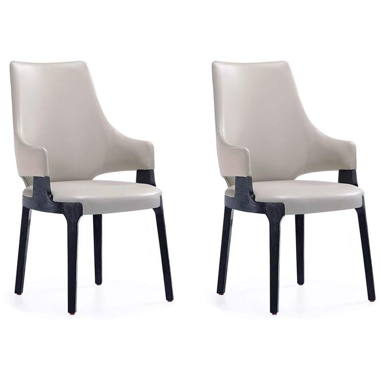 Image 1 Kara Modern Leatherette and Velvet Dining Arm Chair in Light Grey- Set of 2