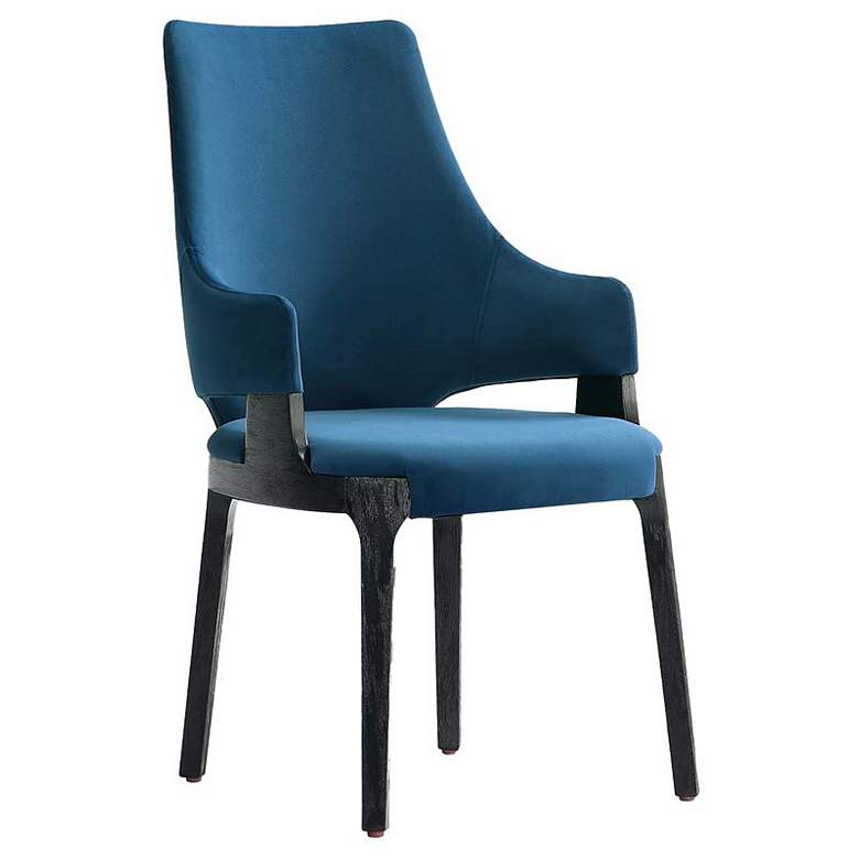 Image 1 Kara Modern Velvet Upholstered Dining Arm Chair in Blue