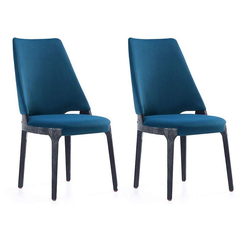 Image 1 Kara Modern Velvet Upholstered Dining Chair in Blue- Set of 2