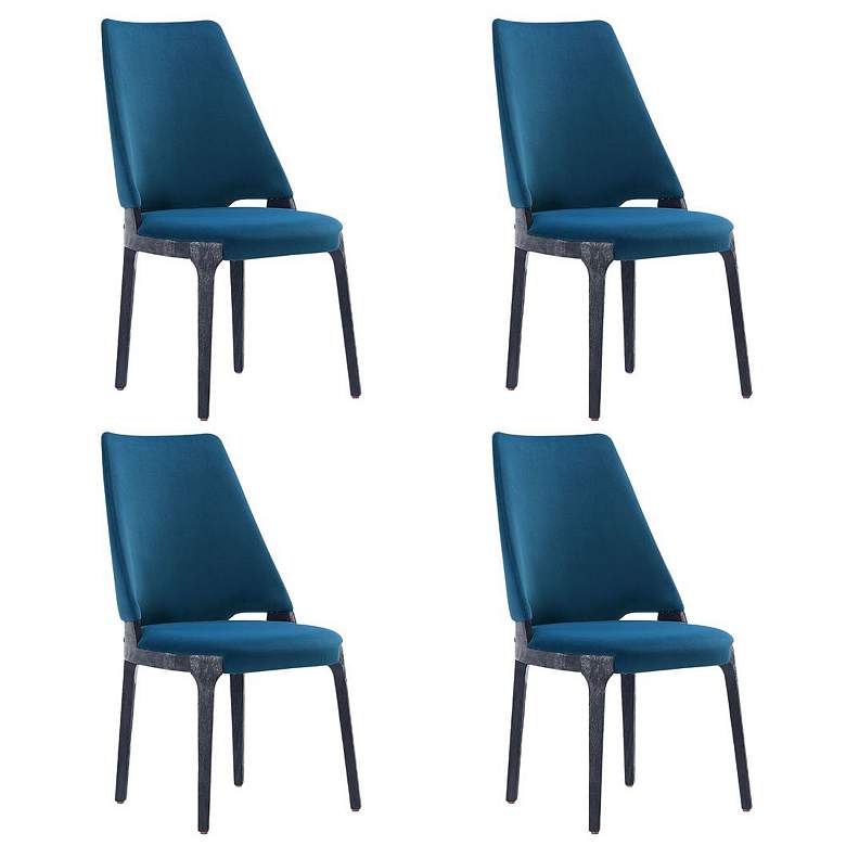 Image 1 Kara Modern Velvet Upholstered Dining Chair in Blue - Set of 4