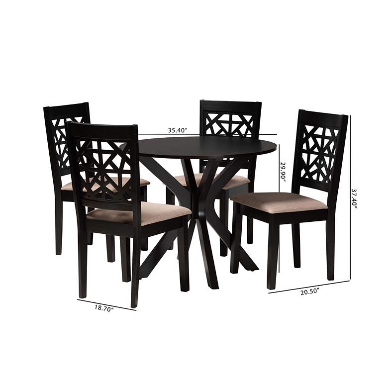 Image 7 Karel Espresso Brown Wood Beige Fabric 5-Piece Dining Set more views