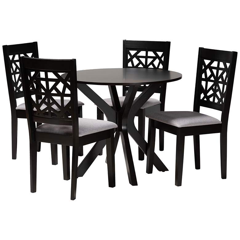 Image 2 Karel Espresso Brown Wood Gray Fabric 5-Piece Dining Set