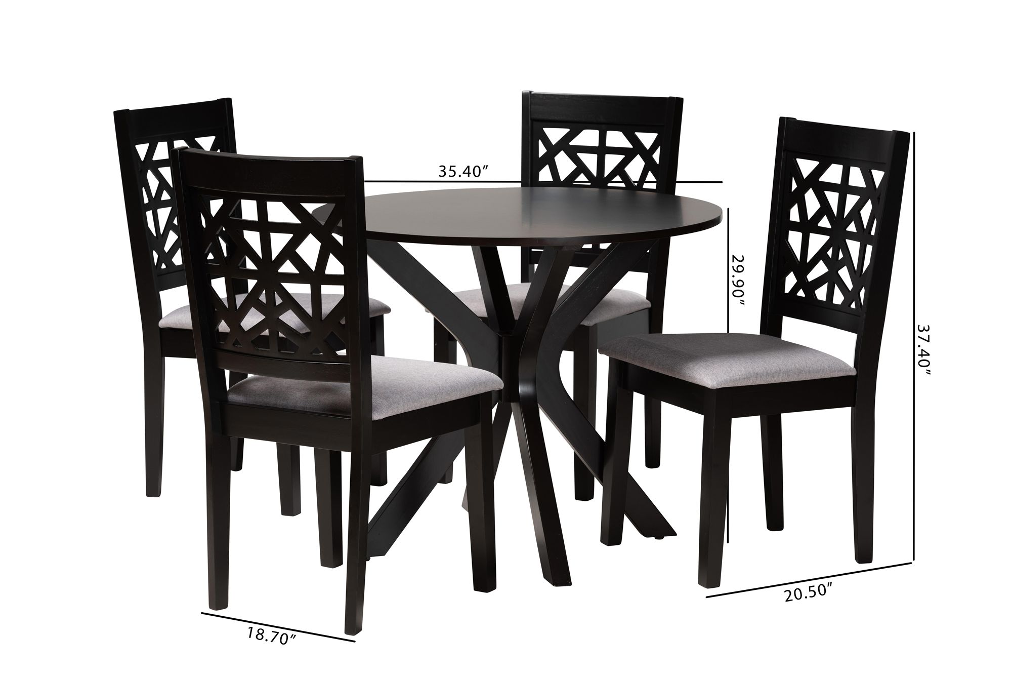 Karel Espresso Brown Wood Gray Fabric 5-Piece Dining Set in scene