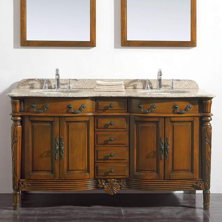 Image 1 Karen 60" Wide Fruit Wood 4-Door Double Sink Vanity