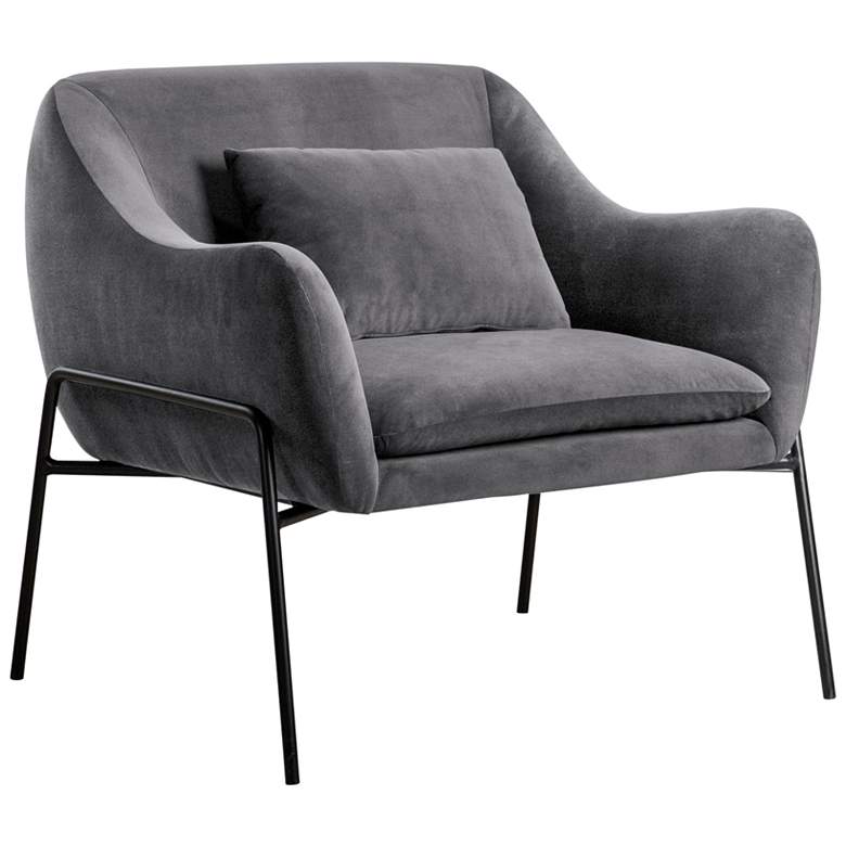 Image 1 Karen Modern Accent Chair in Gray Velvet, Wood and Metal