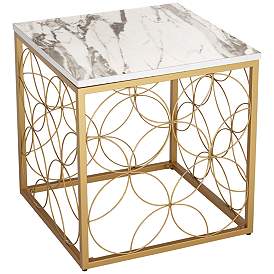 Image2 of Karin 17" Wide Faux Marble and Gold Side Table
