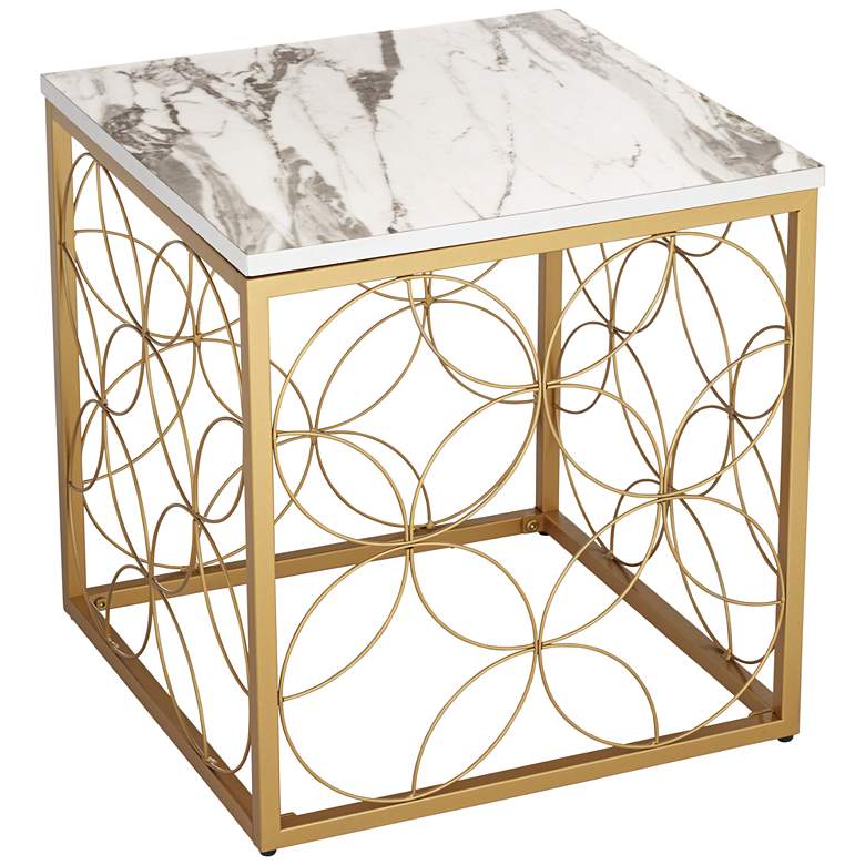 Image 2 Karin 17 inch Wide Faux Marble and Gold Side Table