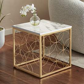 Image1 of Karin 17" Wide Faux Marble and Gold Side Table