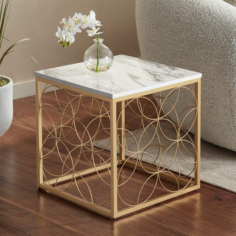 Image 1 Karin 17 inch Wide Faux Marble and Gold Side Table