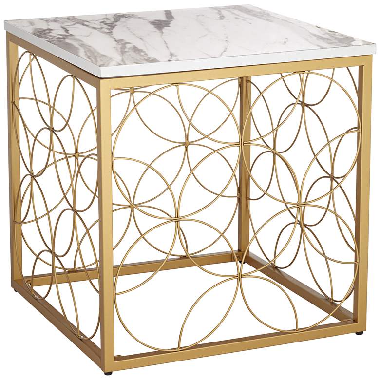 Image 6 Karin 17" Wide Faux Marble and Gold Side Table more views