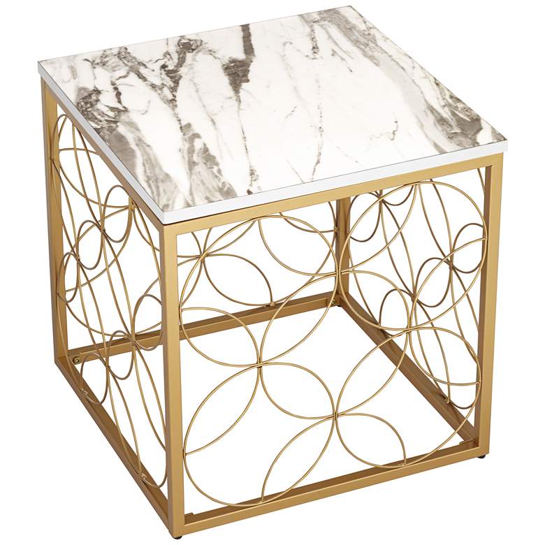 Image 7 Karin 17 inch Wide Faux Marble and Gold Side Table more views