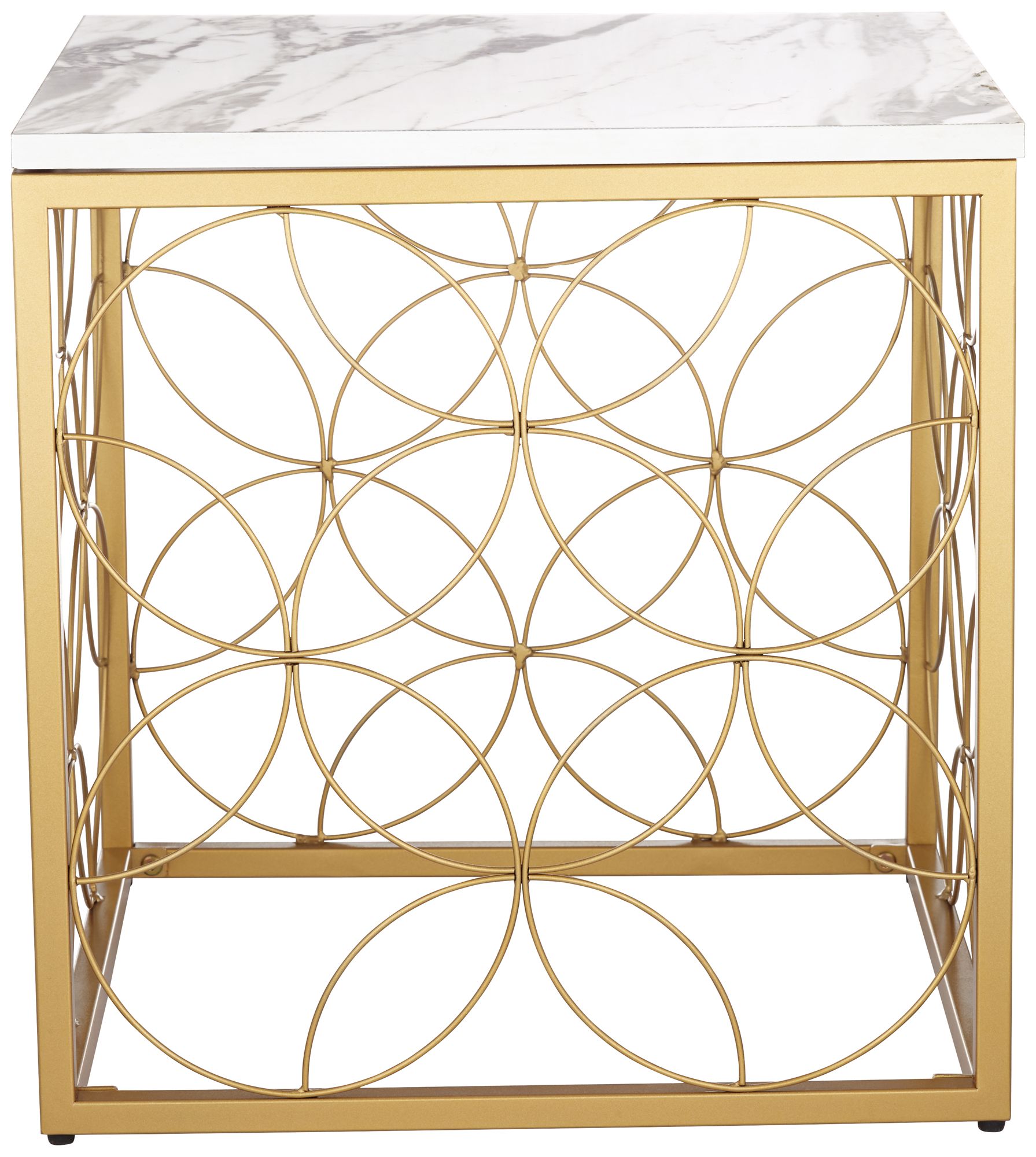 Karin 17" Wide Faux Marble and Gold Side Table