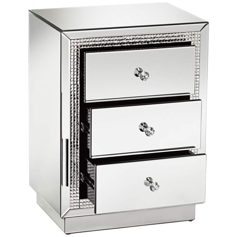 Image 6 Karina 19" Wide 3-Drawer Beaded Mirrored Side Table more views