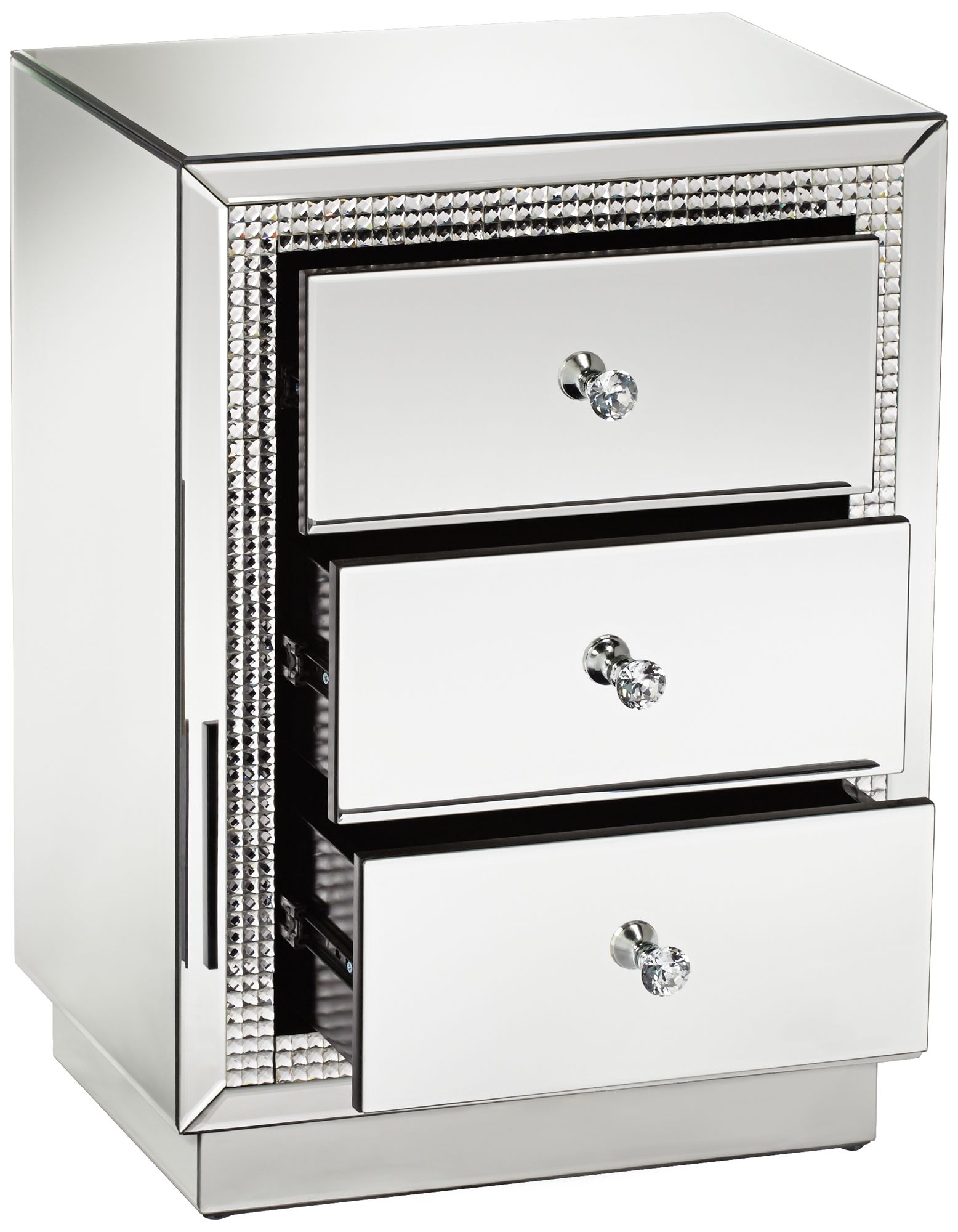 Karina 19" Wide 3-Drawer Beaded Mirrored Side Tables Set of 2 in scene