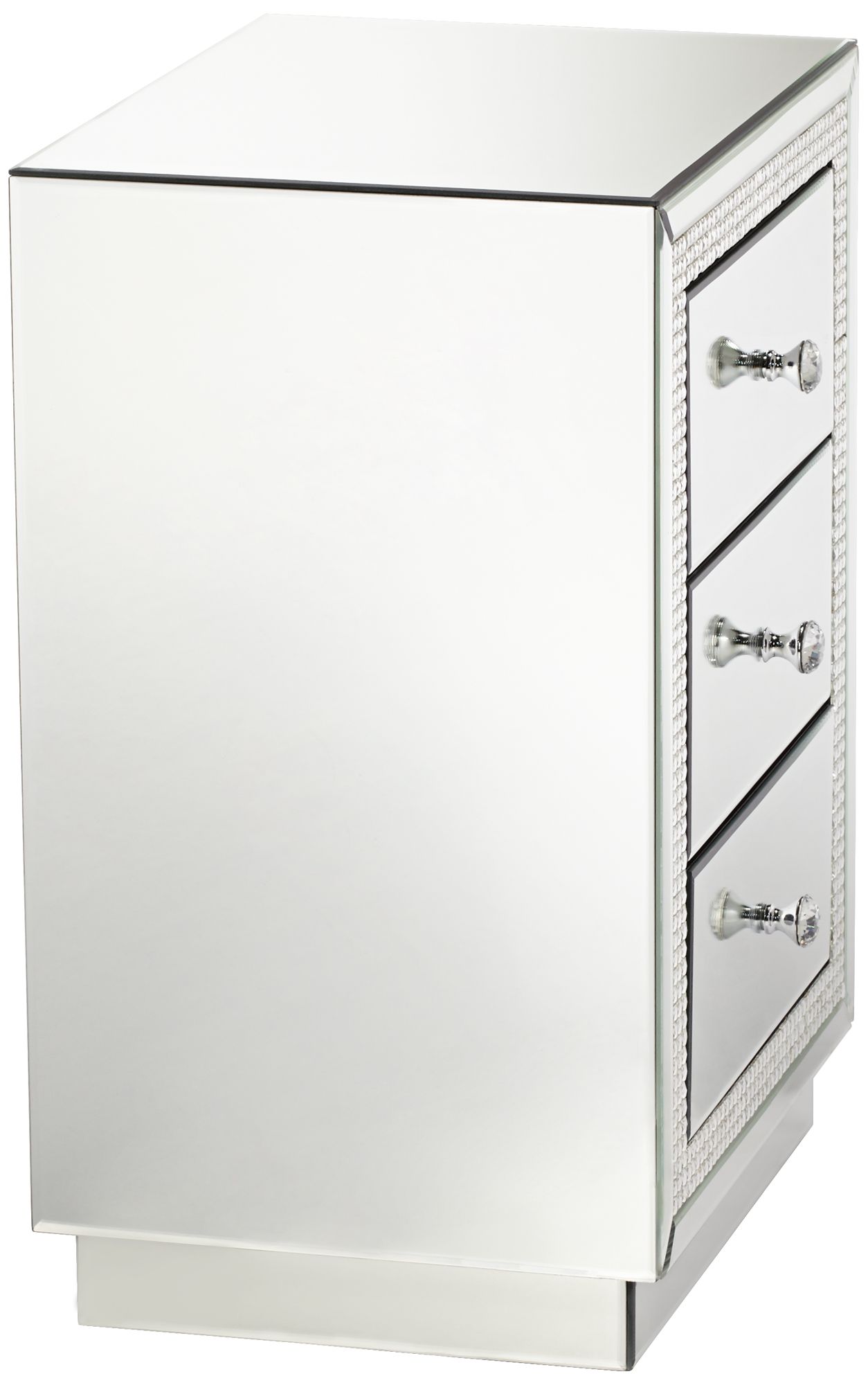 Karina 19" Wide 3-Drawer Beaded Mirrored Side Tables Set of 2 in scene