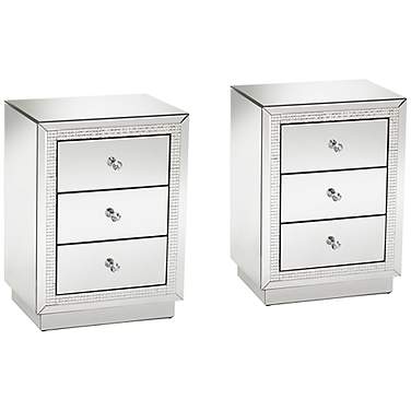 Karina 19" Wide 3-Drawer Beaded Mirrored Side Tables Set of 2